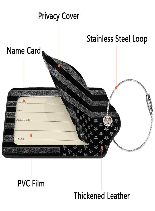 GACCAP 2 Pack Luggage Tags for Suitcase, Privacy Cover ID Label with Stainless Steel and Address Card for Travel Bag Backpack Cruise Ship Essentials Tag Men Boys - Black Grey American Flag - Image 3